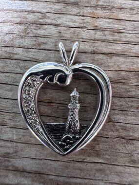 Sterling Silver Lighthouse Pendant 925 Beacon Of Hope Heart Ocean 7.31g TK